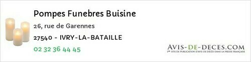 Avis de décès - Ivry La Bataille - Pompes Funebres Buisine