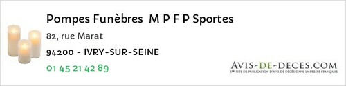 Avis de décès - Alfortville - Pompes Funèbres M P F P Sportes