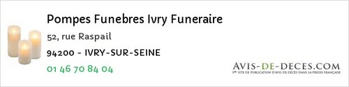 Avis de décès - Bry-sur-Marne - Pompes Funebres Ivry Funeraire
