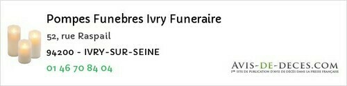 Avis de décès - Ivry-sur-Seine - Pompes Funebres Ivry Funeraire