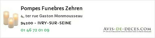Avis de décès - Sucy-en-Brie - Pompes Funebres Zehren