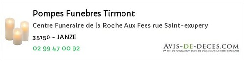 Avis de décès - Thorigné-Fouillard - Pompes Funebres Tirmont
