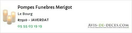 Avis de décès - Saint-Victurnien - Pompes Funebres Merigot