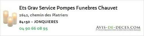 Avis de décès - Orange - Ets Grav Service Pompes Funebres Chauvet