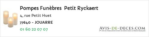 Avis de décès - Beaumont-du-Gâtinais - Pompes Funèbres Petit Ryckaert