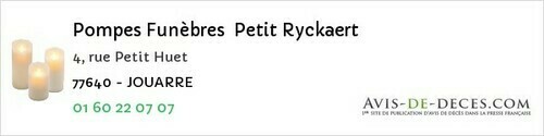Avis de décès - Rozay-en-Brie - Pompes Funèbres Petit Ryckaert