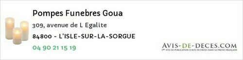 Avis de décès - Orange - Pompes Funebres Goua