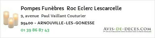Avis de décès - Montigny-lès-Cormeilles - Pompes Funèbres Roc Eclerc Lescarcelle