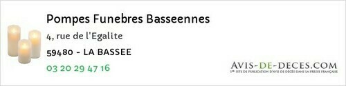 Avis de décès - Emmerin - Pompes Funebres Basseennes