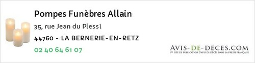 Avis de décès - La Roche-Blanche - Pompes Funèbres Allain