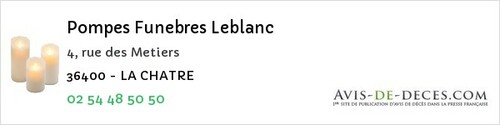 Avis de décès - La Châtre-Langlin - Pompes Funebres Leblanc
