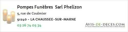 Avis de décès - Épernay - Pompes Funèbres Sarl Phelizon