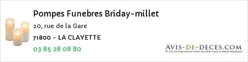 Avis de décès - Pierreclos - Pompes Funebres Briday-millet