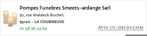 Avis de décès - Bagnolet - Pompes Funebres Smeets-ardange Sarl