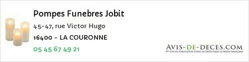 Avis de décès - Verteuil-sur-Charente - Pompes Funebres Jobit