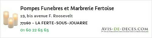 Avis de décès - Vulaines-sur-Seine - Pompes Funebres et Marbrerie Fertoise