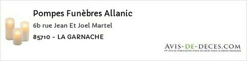 Avis de décès - Beaurepaire - Pompes Funèbres Allanic