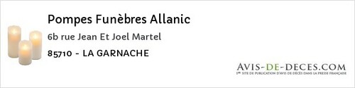Avis de décès - La Garnache - Pompes Funèbres Allanic
