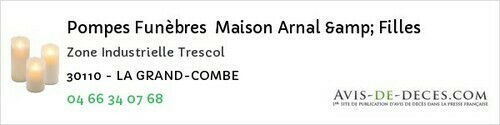 Avis de décès - Caissargues - Pompes Funèbres Maison Arnal & Filles