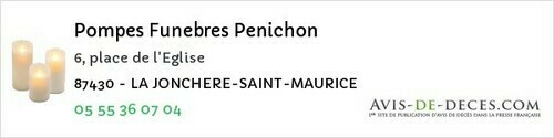 Avis de décès - Bussière-Boffy - Pompes Funebres Penichon