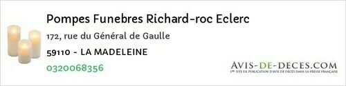 Avis de décès - Valenciennes - Pompes Funebres Richard-roc Eclerc