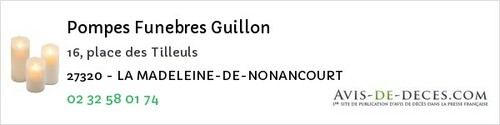 Avis de décès - La Madeleine-De-Nonancourt - Pompes Funebres Guillon
