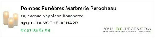 Avis de décès - Barbâtre - Pompes Funèbres Marbrerie Perocheau