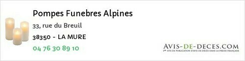 Avis de décès - Notre-Dame-De-Vaulx - Pompes Funebres Alpines