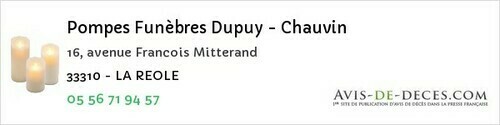 Avis de décès - Biganos - Pompes Funèbres Dupuy - Chauvin