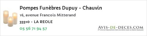 Avis de décès - Lacanau - Pompes Funèbres Dupuy - Chauvin