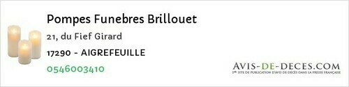 Avis de décès - Dompierre-sur-Mer - Pompes Funebres Brillouet