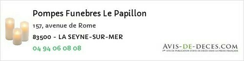 Avis de décès - Châteaudouble - Pompes Funebres Le Papillon