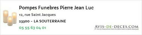 Avis de décès - Poussanges - Pompes Funebres Pierre Jean Luc