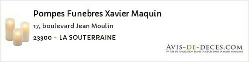 Avis de décès - Jarnages - Pompes Funebres Xavier Maquin