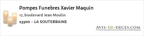 Avis de décès - Faux-la-Montagne - Pompes Funebres Xavier Maquin