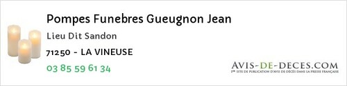Avis de décès - Serrigny-en-Bresse - Pompes Funebres Gueugnon Jean