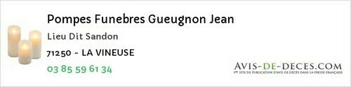 Avis de décès - Beaurepaire-en-Bresse - Pompes Funebres Gueugnon Jean