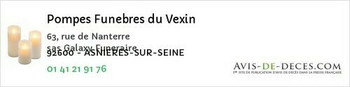 Avis de décès - La Garenne-Colombes - Pompes Funebres du Vexin