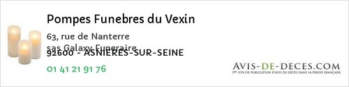 Avis de décès - Asnières-sur-Seine - Pompes Funebres du Vexin