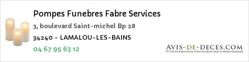 Avis de décès - Balaruc-les-Bains - Pompes Funebres Fabre Services