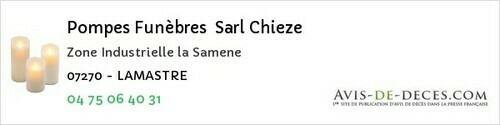 Avis de décès - Meysse - Pompes Funèbres Sarl Chieze