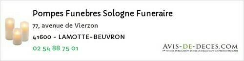 Avis de décès - Ternay - Pompes Funebres Sologne Funeraire