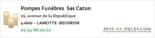 Avis de décès - Montrichard - Pompes Funèbres Sas Caton