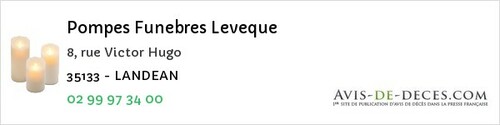 Avis de décès - Vieux-Vy-Sur-Couesnon - Pompes Funebres Leveque