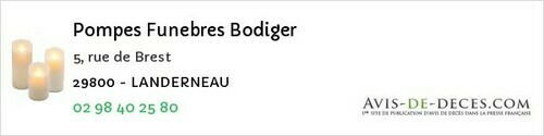 Avis de décès - Quéménéven - Pompes Funebres Bodiger
