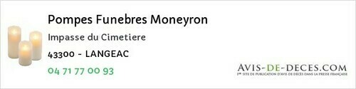 Avis de décès - Ceyssac - Pompes Funebres Moneyron