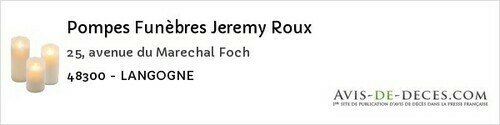 Avis de décès - Chaulhac - Pompes Funèbres Jeremy Roux