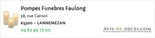 Avis de décès - Lannemezan - Pompes Funebres Faulong