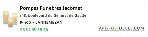 Avis de décès - Lannemezan - Pompes Funebres Jacomet