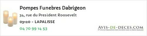 Avis de décès - Cesset - Pompes Funebres Dabrigeon